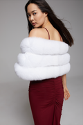 BIENBIE Rubato shawl with intricate knit pattern, soft fabric, and stylish drape, displayed on a neutral background.