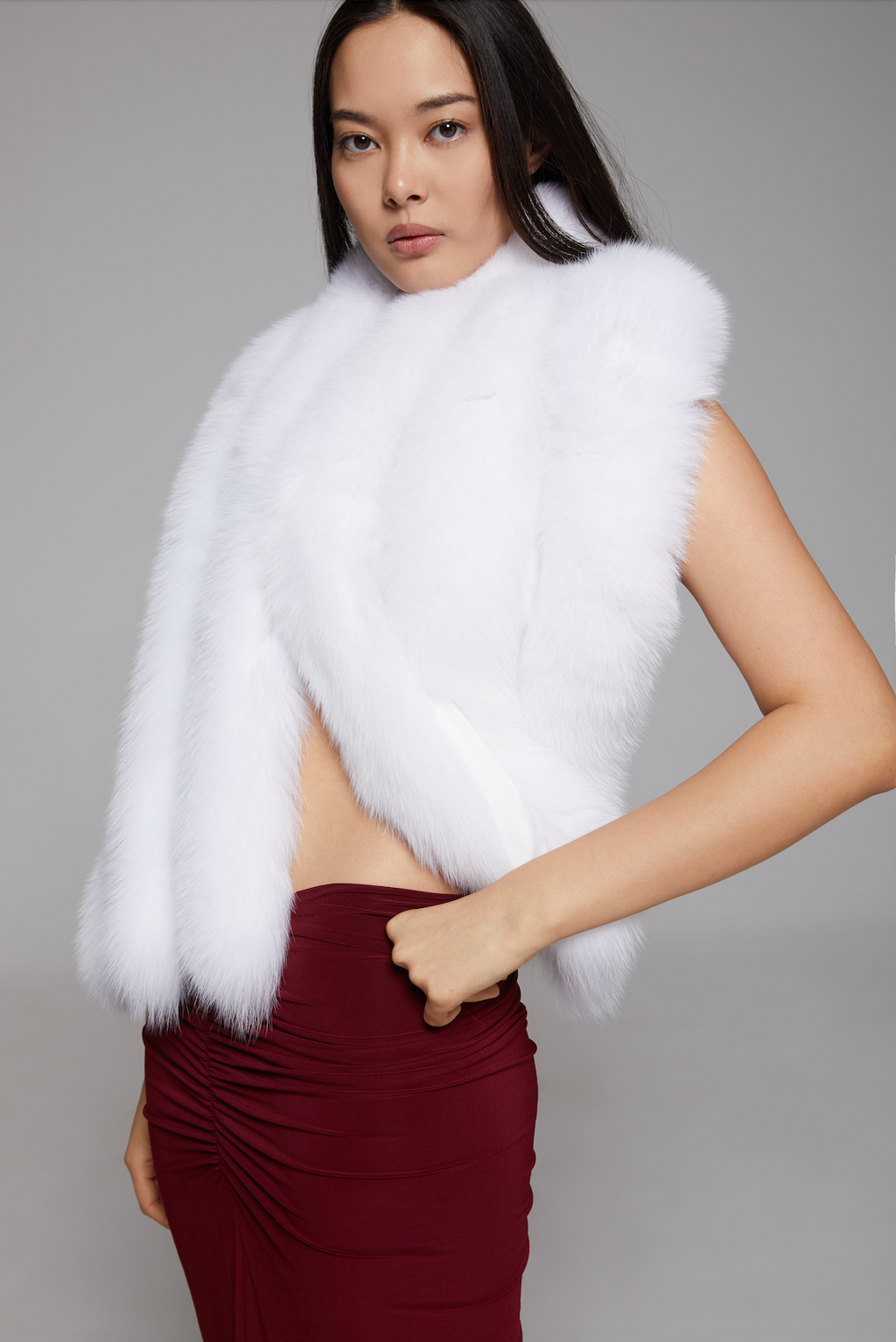 BIENBIE Rubato Shawl in soft fabric, shown draped elegantly with intricate pattern details visible.
