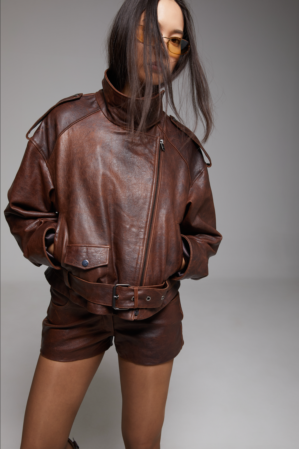 BIENBIE Funnel Neck Rondo Jacket shown on a model, featuring a high neckline and stylish design, perfect for cold weather.