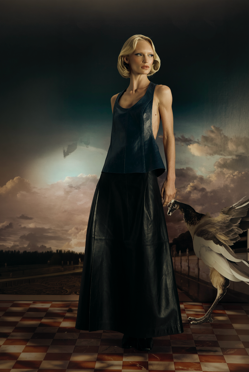 Skylar Denim Blue Leather Tank Top